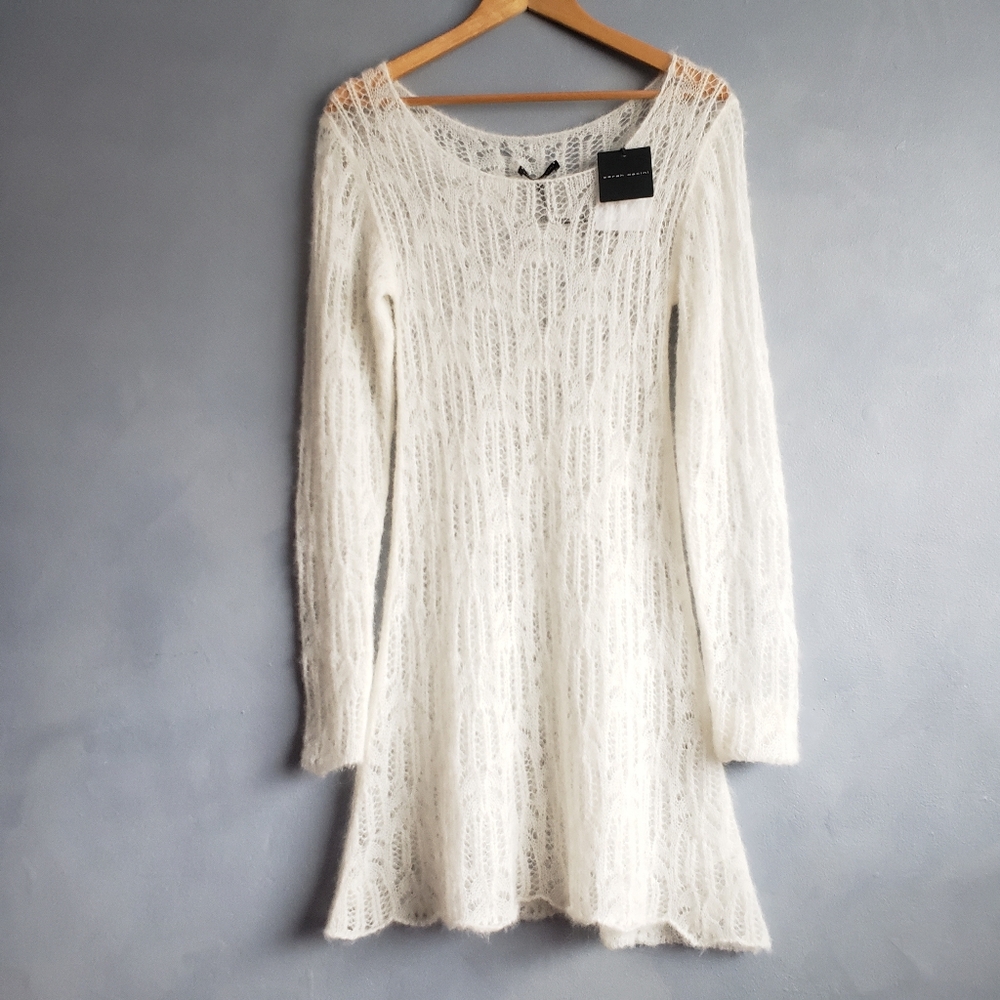 NWT SARAH PACINI ALPACA BLEND, IVORY LACE KNIT DRESS, ONE SIZE
